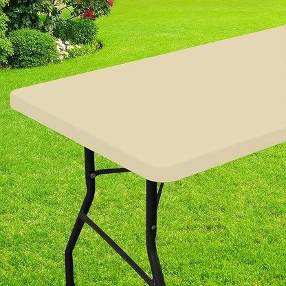 Smiry Rectangle Picnic Table Cloth, Waterproof Elastic Fitted Tablecloths for 8 Foot Tables, Washable Polyester Table Cover for Camping, Indoor and Outdoor (Champagne, 30"x96")