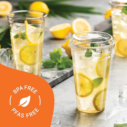 24 oz Clear Plastic Cups with Strawless Sip Lids - Image 4