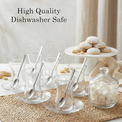 19 Pieces Turkish Tea Glasses Set Includes; 6 Glasses, Tea Cups, 6 Saucers - Image 5