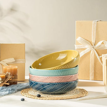 8.5Inch Pasta Bowls, 36OZ Serving Bowls, Salad Bowls Set of 4 Ceramic Sturdy & Stackable, Ideal for Housewarming, Festivals, Multicolor (36 OZ)
