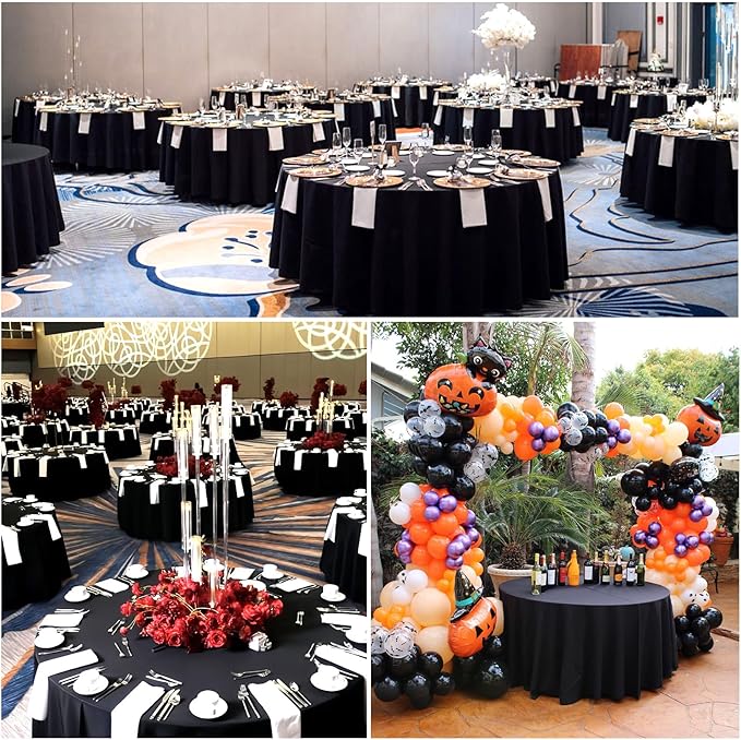 12 Pack Round Tablecloth 90 Inch Cloth Black Tablecloth for Round Tables, Washable Polyester Table Cloth Stain and Wrinkle Resistant Decorative Table Cover for Wedding Party Dining Banquet