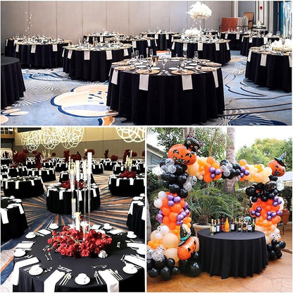 8 Pack Round Tablecloth 90 Inch Black Table Cloth for Round Tables, Washable Polyester Tablecloth Stain and Wrinkle Resistant Decorative Table Cloth for Wedding Party Dining Banquet