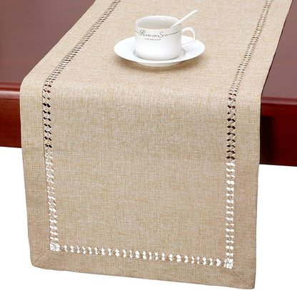 Grelucgo Handmade Hemstitch Beige Table Runner Or Dresser Scarf, Rectangular 14 by Grelucgo