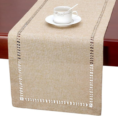 Grelucgo Super Large Handmade Hemstitch Beige Table Runner, Rectangular 14 by by Grelucgo