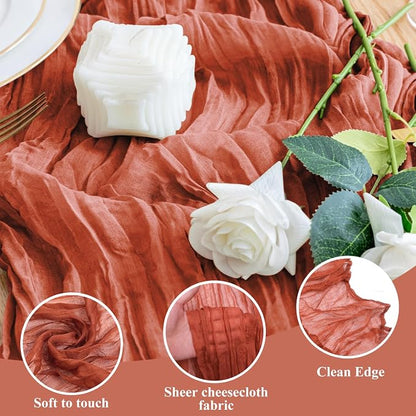 Cheesecloth Fall Table Runner Terracotta 10FT Boho Gauze Runners | 120 Inch - Image 3