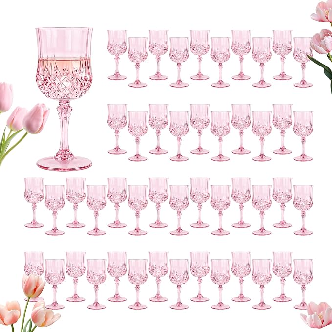 48Pack Plastic Wine Glasses, 7oz Vintage Goblets by LEYIQU