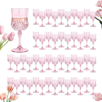 48Pack Plastic Wine Glasses, 7oz Vintage Goblets by LEYIQU