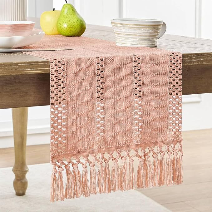 Boho Valentines Table Runner for Pink Tassel Home Decor 108 Inches Long - Image 7