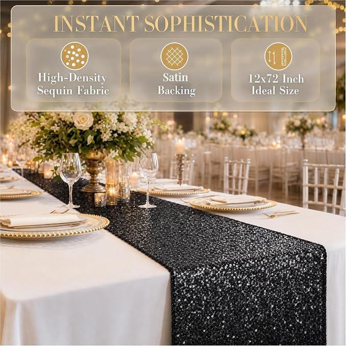ShiDianYi Black Sequin Table Runner, Glitter - Image 7
