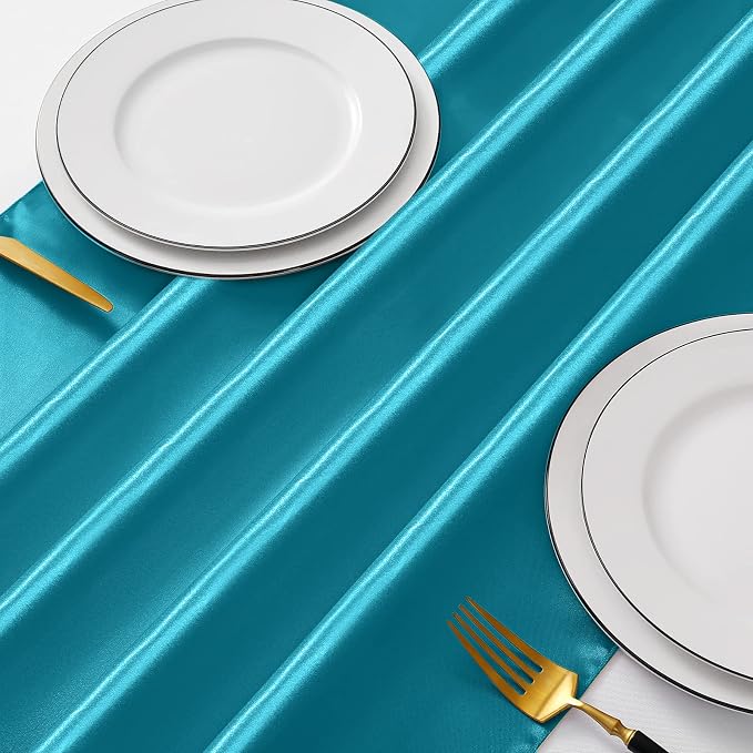 Manyshofu Teal Blue Satin Table Runner 12x108 - Image 5
