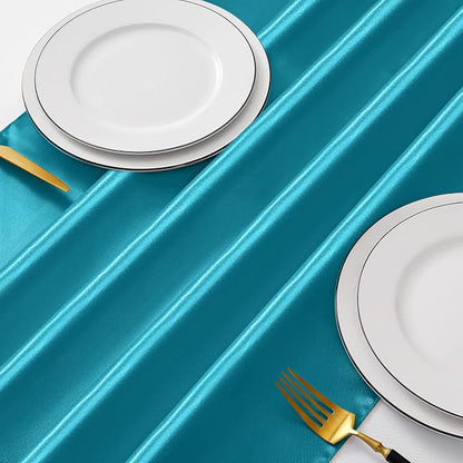 Manyshofu Teal Blue Satin Table Runner 12x72 - Image 7