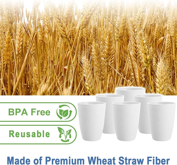 12oz Kids Cups, Wheat Straw Cups Set of 6, Unbreakable Plastic Tumblers - Image 3