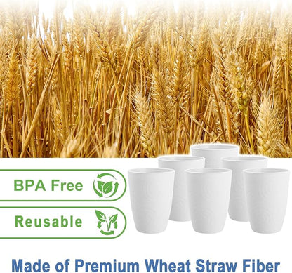 12oz Kids Cups, Wheat Straw Cups Set of 6, Unbreakable Plastic Tumblers - Image 3