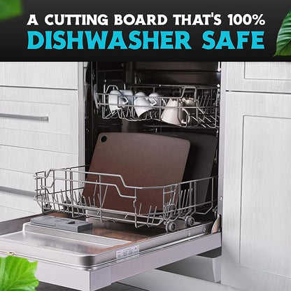 Dishwasher Safe Cutting Board for Kitchen - Large Composite Wood Chopping Board, Thin & Lightweight, Heat Resistant, BPA-Free Eco-Friendly Cutting Board for Meal Prep, 14.5 x 11.25 Inch (Nutmeg Brown)
