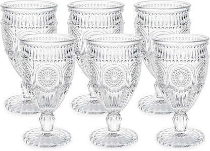 Kingrol Vintage Goblet Glasses Set of 6, 10 oz Heavy-Duty Pressed Glass Water by Kingrol