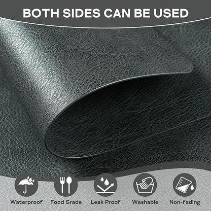 Faux Leather Placemats Set of 6, Washable Place Mats, Wipeable Waterproof Oil-Proof Heat Resistant Table Mats, Non-Slip Vinyl Placemats Rectangular Place Mat for Table Indoor Outdoor (Gray)