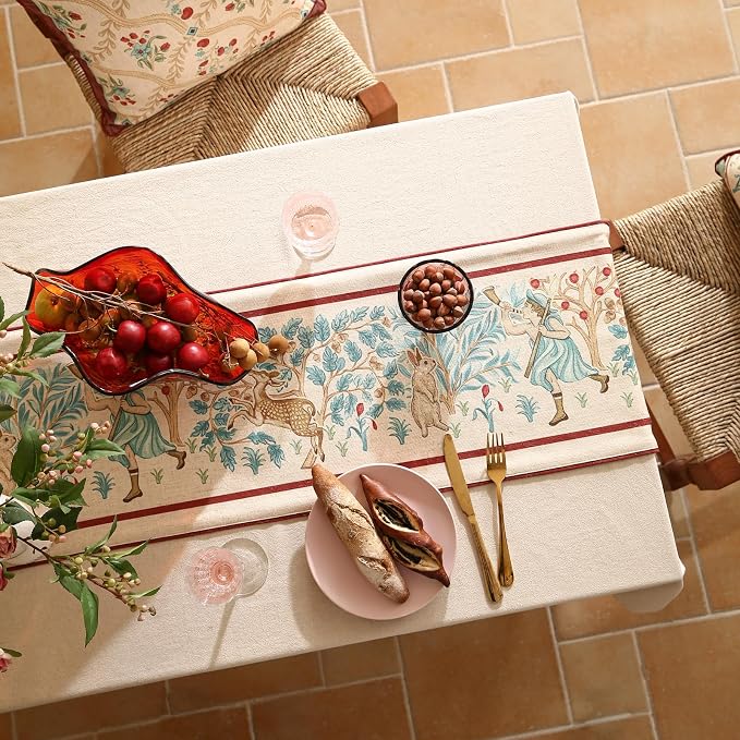 patdrea Designer Idyll Linen Table Runner, Vintage Beige Farmhouse - Image 5