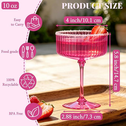 12PCS Plastic Martini Glasses, Hot Pink Disposable Coupe Cups | 10oz Acrylic - Image 2