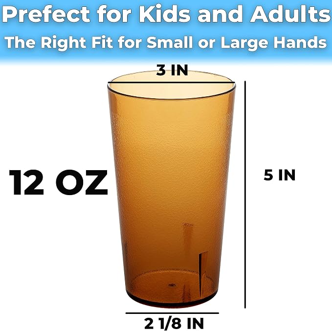 Restaurant Grade, BPA-Free 12oz Amber Plastic Cups 6pk. Super Durable, Break - Image 6