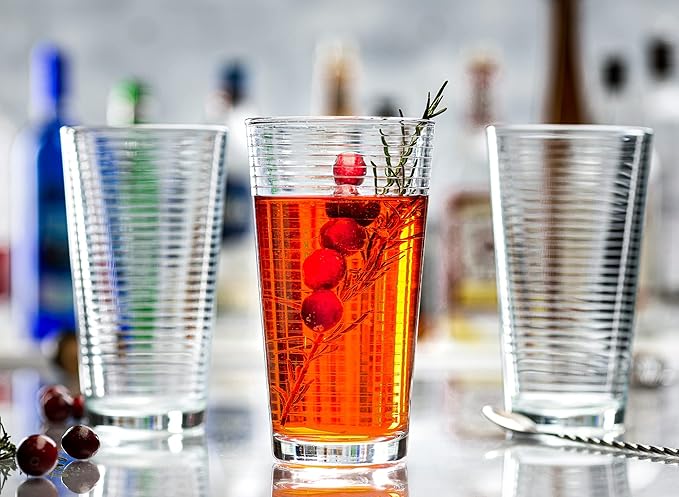 Le'raze Set of 16 Heavy Base Ribbed Durable Drinking Glasses Includes 8 Cooler - Image 6