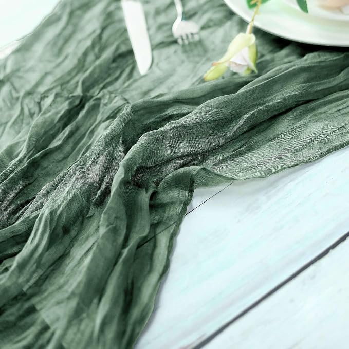 Efavormart 10ft Moss Green Cheesecloth Table Runner - Image 8