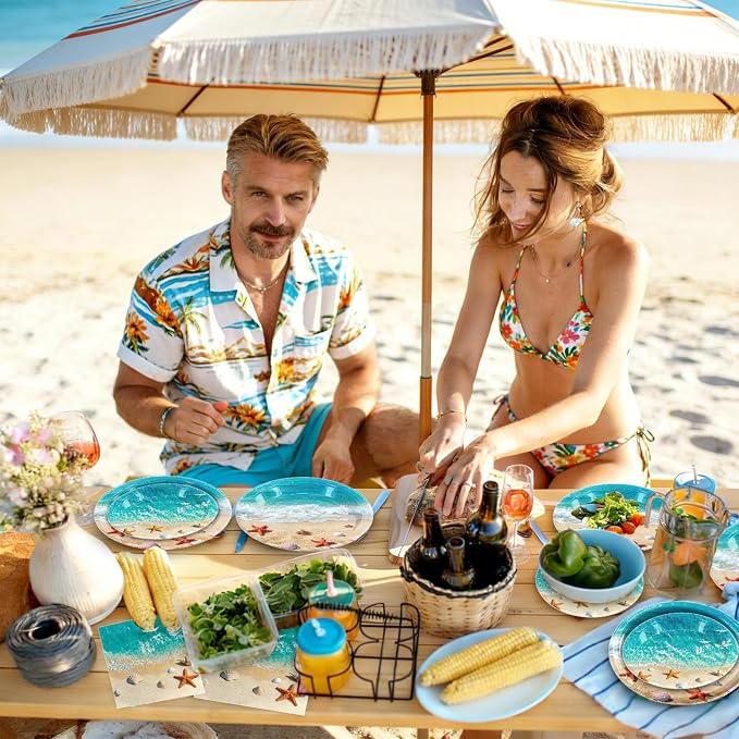180Pcs Beach Ocean Party Plates and Napkins Set, Serves 60 | Under The Sea - Image 3
