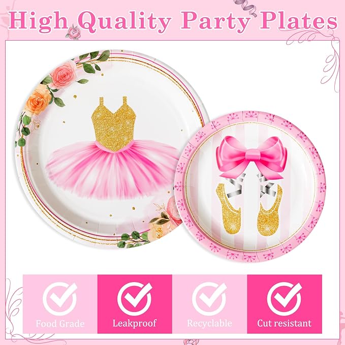 96Pcs Ballerina Ballet Dancing Girl Party Plates Supplies Tableware Decorations - Image 3