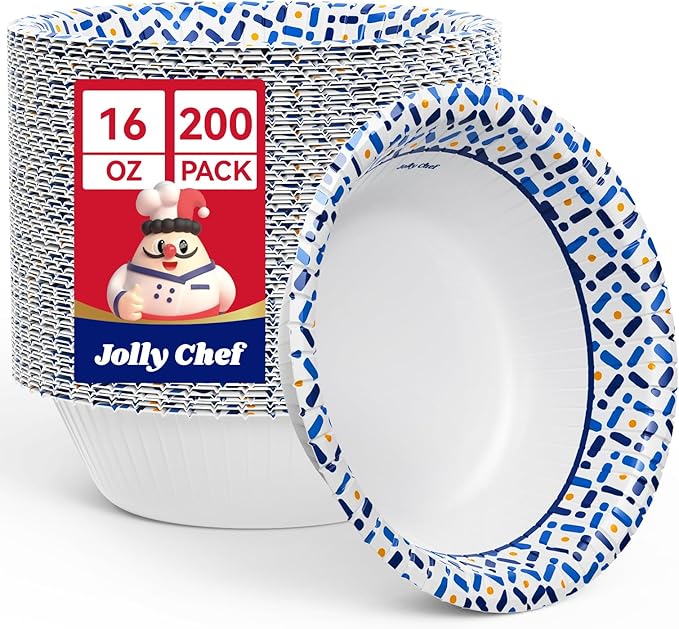 200 Count 16 oz Paper Bowls, Soak-Proof Small Disposable Bowls by JOLLYCHEF