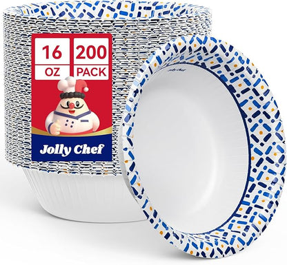 200 Count 16 oz Paper Bowls, Soak-Proof Small Disposable Bowls by JOLLYCHEF