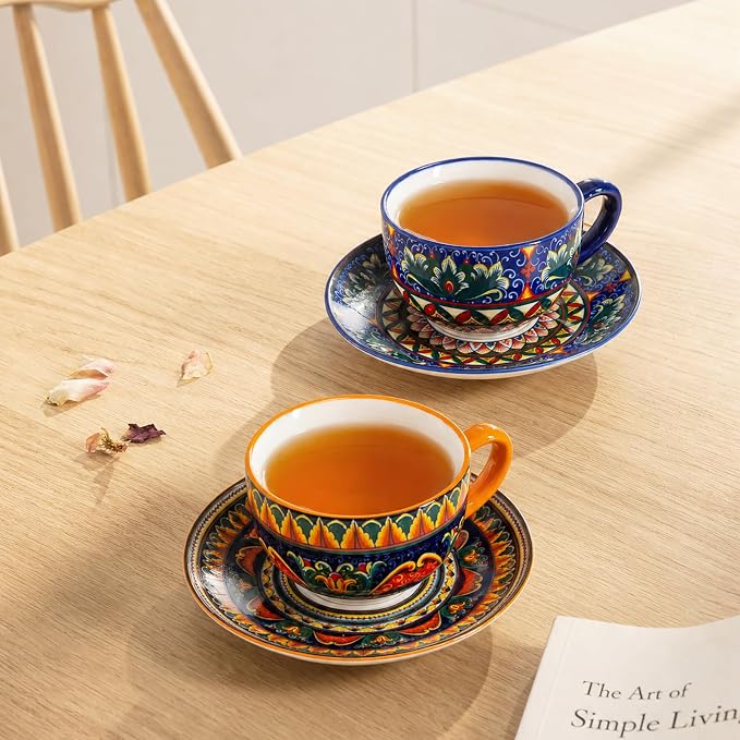 Henten Home Ceramic 8.5 oz Tea Cup Set, Latte Cup - Image 5