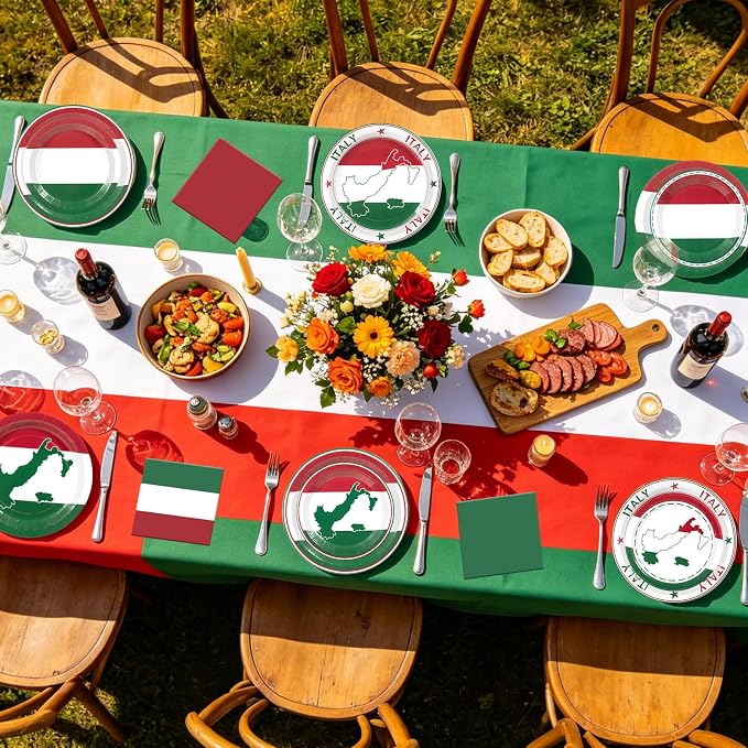 180Pcs Italian Flag Plates and Napkins Party Supplies, Serves 60 | Disposable - Image 4