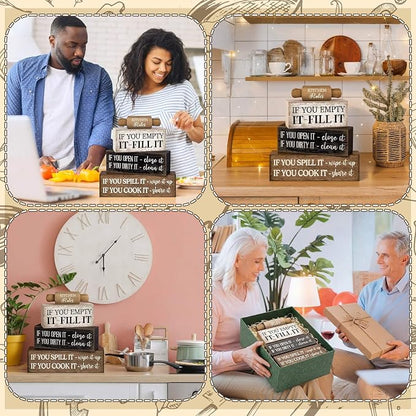 Moucuny 4 Pcs Rustic Wooden Table Decor Farmhouse Kitchen Rules Wood Sign Black - Image 5