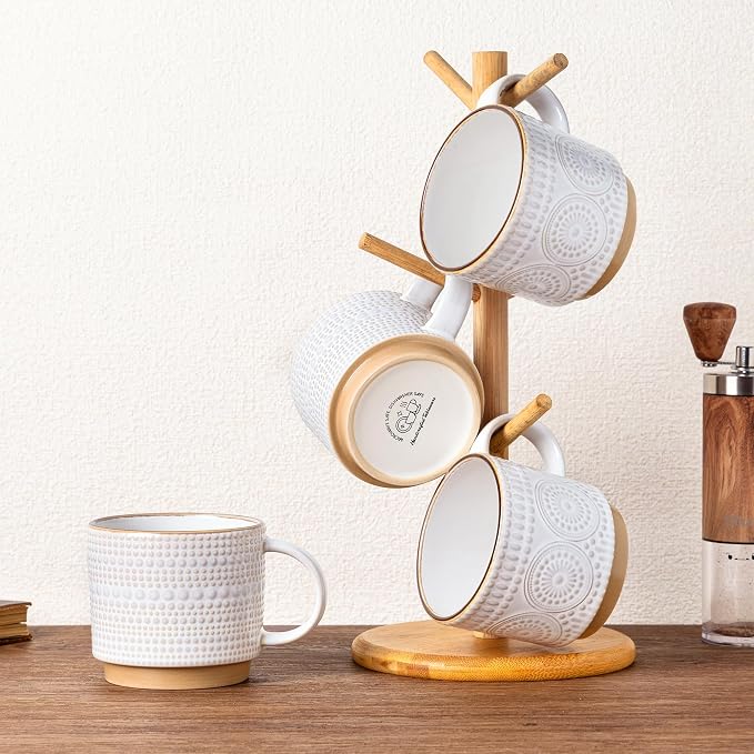 GBhome 12 oz Coffee Mugs Set of 4, Stackable Ceramic Coffee Cups Set | Modern - Image 8
