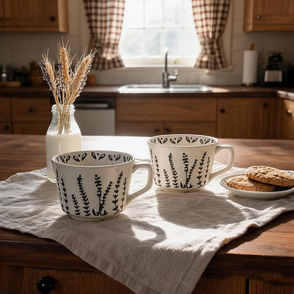 4 Pack 12oz Speckled Stoneware Coffee Mugs, Vintage Black Seaweed Botanical - Image 8