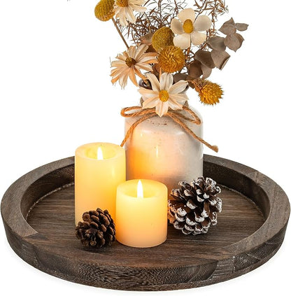 Hanobe Wooden Tray for Coffee Table, Decorative Round Candle Holder Plate | by Hanobe