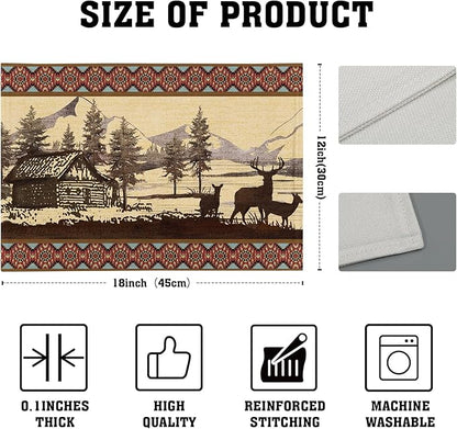 Vintage Bear Moose Placemats Set of 4 Rustic Farmhouse Wild Animal Heat Resistant Table Mat 12x18 Inch Country Cabin Forest Kitchen Mats for Party Dining Table