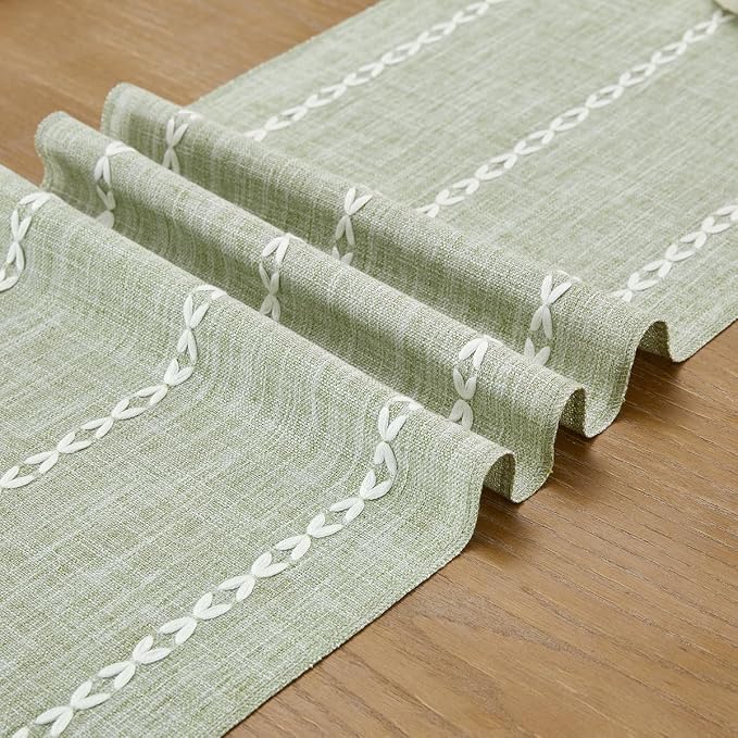 Wracra Rustic Linen Table Runner, Sage Green Table Runners 60 inches Long | - Image 2