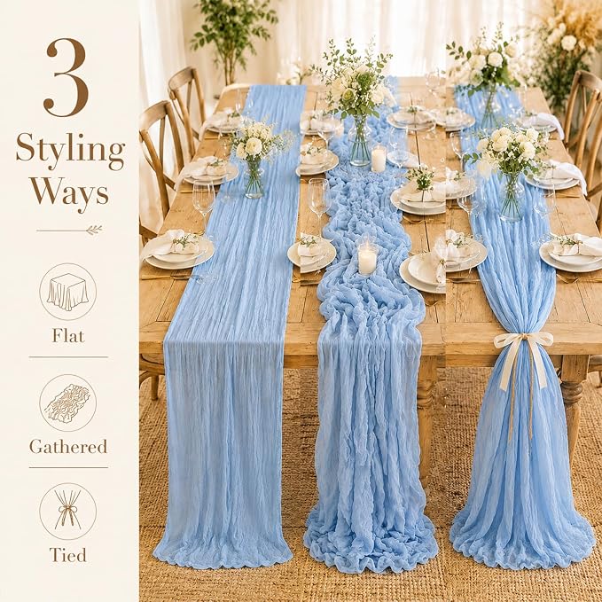 10 Pack Light Blue Table Runner 10FT Gauze Cheesecloth Table Runner | 21x120 - Image 4