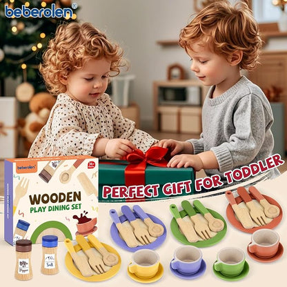 Wooden Play Dishes and Plates for Kids Kitchen Set Accessories | Cooking Toys - Image 6