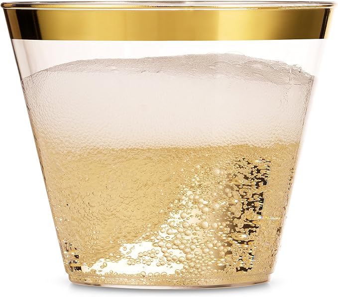 Munfix 100 9 Oz Clear Plastic Cups, Old Fashioned Tumblers, Fancy Disposable - Image 3