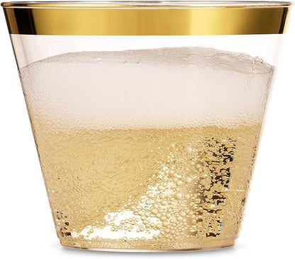 Munfix 100 9 Oz Clear Plastic Cups, Old Fashioned Tumblers, Fancy Disposable - Image 3