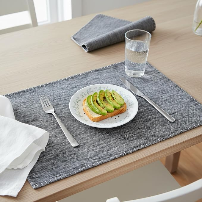 Dining Table Placemats with Decorative Stitched Edge Textured Cotton Cloth - Image 3