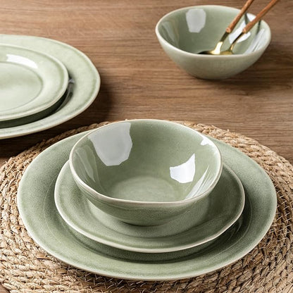AmorArc Ceramic Dinnerware Sets, Handmade Stoneware Reactive Glaze Plates and Bowls Set, Scratch Resistant | Dishwasher & Microwave Safe Dishes Set, Service for 4 (12pc)