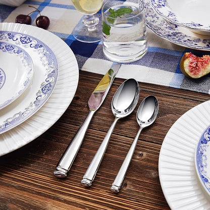KEAWELL Premium Regal 20-Piece Silverware Set – 18/10 Stainless Steel Flatware with Tapered Column Handles, Dishwasher Safe and Perfect for Gifting or Formal Dining (20, Silver)
