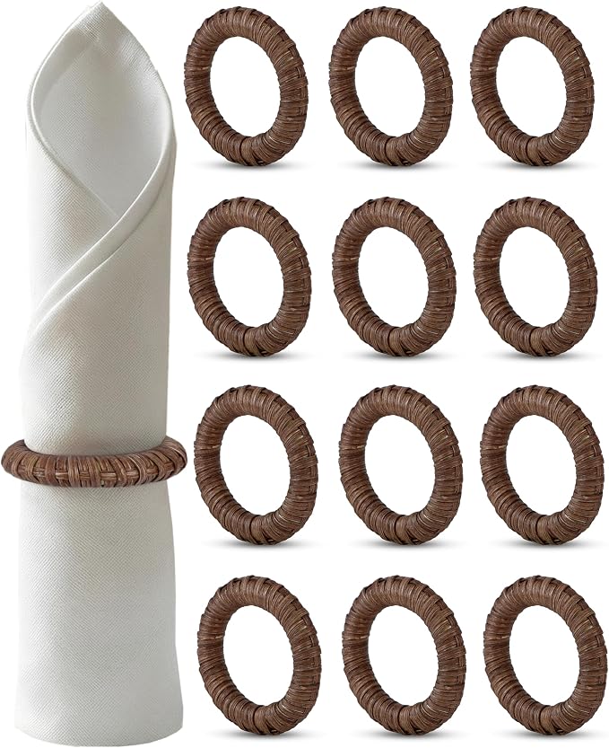 Handmade Napkin Ring Set of 12 Rustic Farmhouse Table Accessories Durable Cane by ALPHALivingHOME