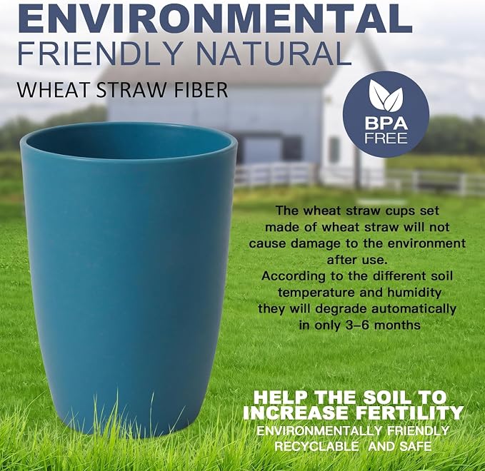 Wrova Wheat Straw Cups 6 PCS Good Alternative to Plastic Reusable Cups 12 oz - Image 7