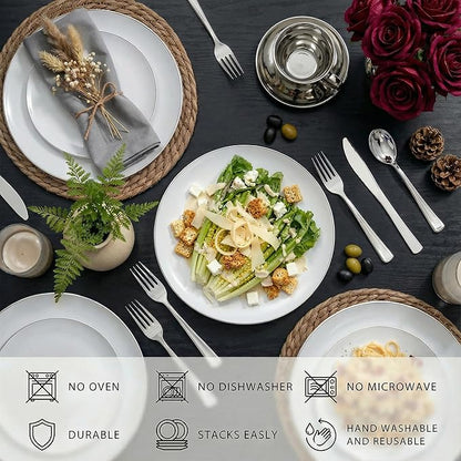 KIRE 100PCS Silver Plastic Plates - Heavy Duty White Disposable Plates with Silver Rim for Party/Wedding - Include 50Pcs 10.25inch Dinner Plates and 50Pcs 7.5inch Dessert Plates for Christmas