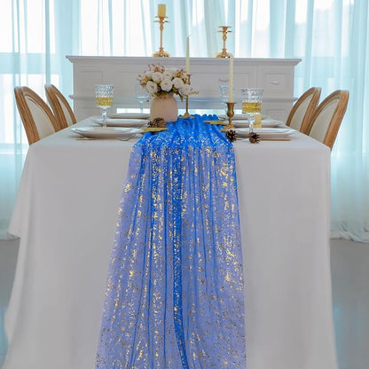 Snowkingdom Royal Blue Gold Table Runner 10 FT 120 Inch, Sparkle Sequin Glitter - Image 5