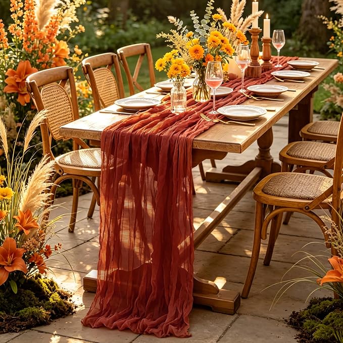 3Pcs Fall Table Runner, 10FT Thanksgiving Cheesecloth Table Runner 35*120inch - Image 7