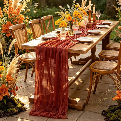 6Pcs Fall Table Runner, 10FT Thanksgiving Cheesecloth Table Runner 35*120inch - Image 7